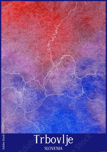 Watercolor map of Trbovlje Slovenia. photo