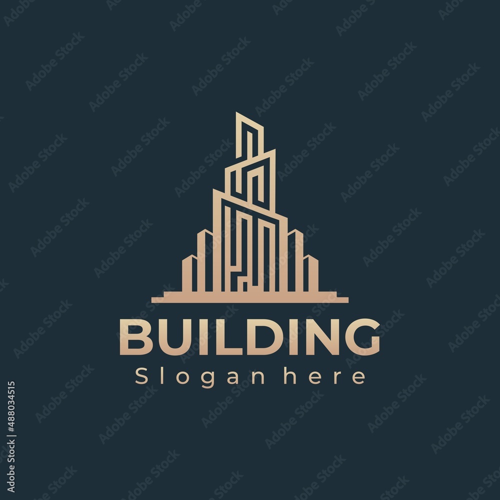 Gold gradient Building logo template with modern unique concept with business card