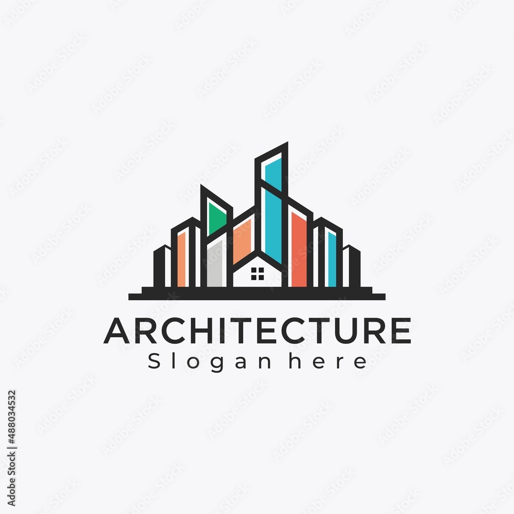Modern architecture logo design vector, Building logo design icon with business card
