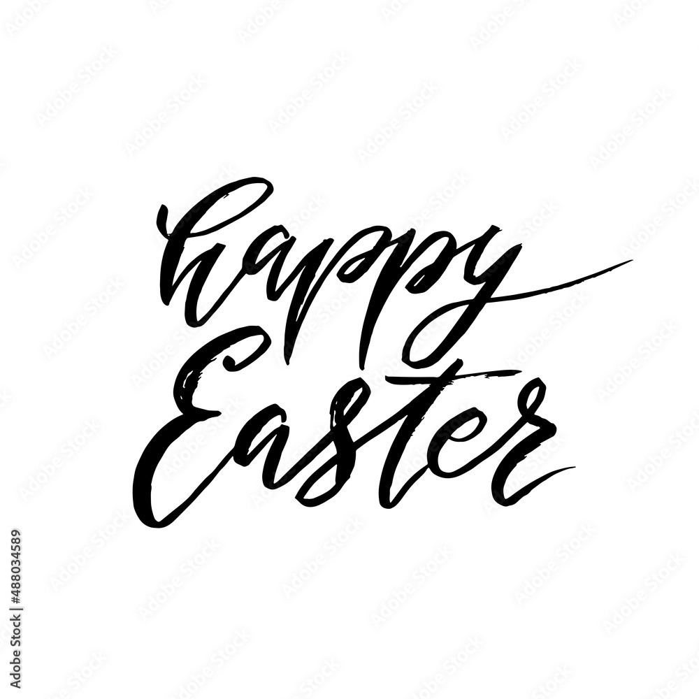 Happy Easter hand drawn lettering inscription. Brush calligraphy text.