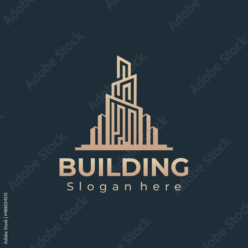 Gold gradient Building logo template with modern unique concept with business card