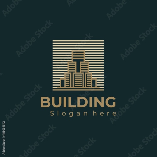 Symbol vector of building and property logo template with creative line art icon.