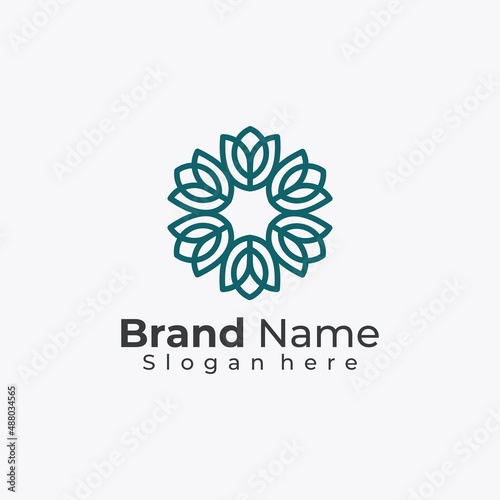 Feminine beauty salon and spa logo. line art monogram shape, abstract flower, minimalist logo vector