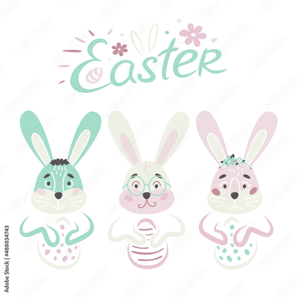 Easter bunny. Set of funny rabbit. Cute animals. Happy Easter Easter bunny. Set of funny rabbit. Cute animals. Happy Easter