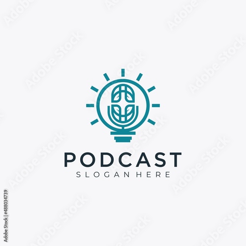 podcast nature idea bulb logo icon design vector, Podcast lamp logo design vector