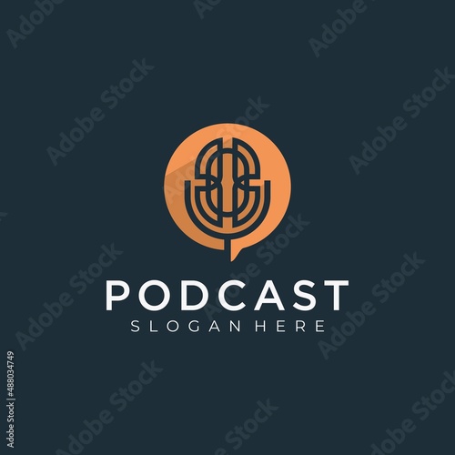 Creative podcast logo design, podcast and bubble chat logo design vector