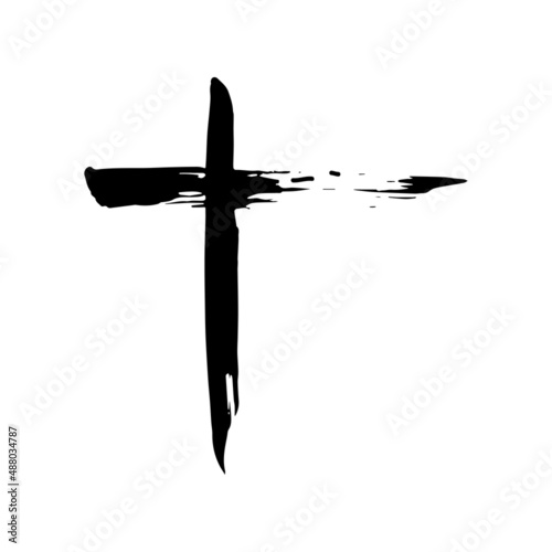 Hand drawn grunge christian cross. Religion symbol vector illustration.