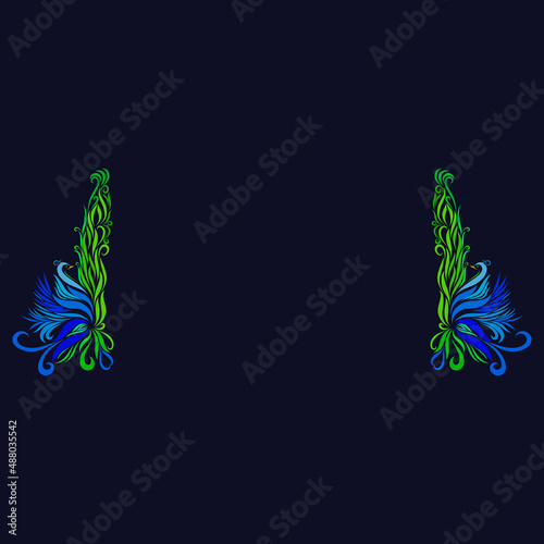 two blue swans with graceful elegant lines patterned with plumage on a dark background