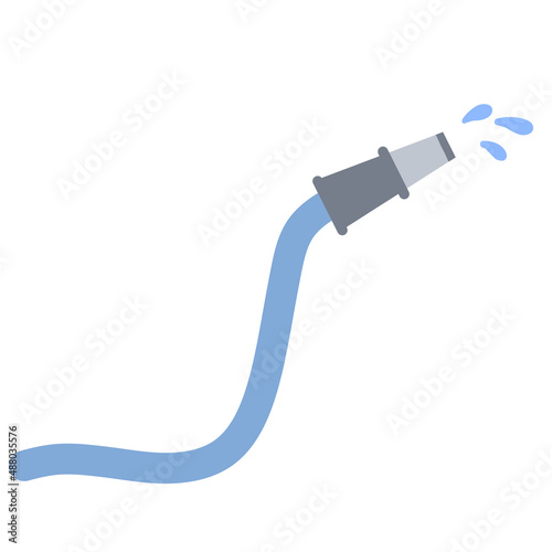 Hose. Jet of water. Fire fighting and watering of lawn. Plastic tube. Flat cartoon illustration isolated on white