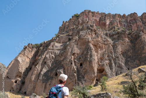 hiker walking and admiring the view in ihlara valley
