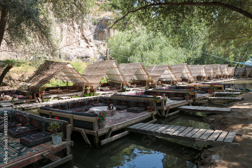 restaurant on river water in ihlara valley, cappadocia