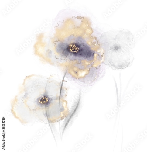 Flower with gold pollen on white background 