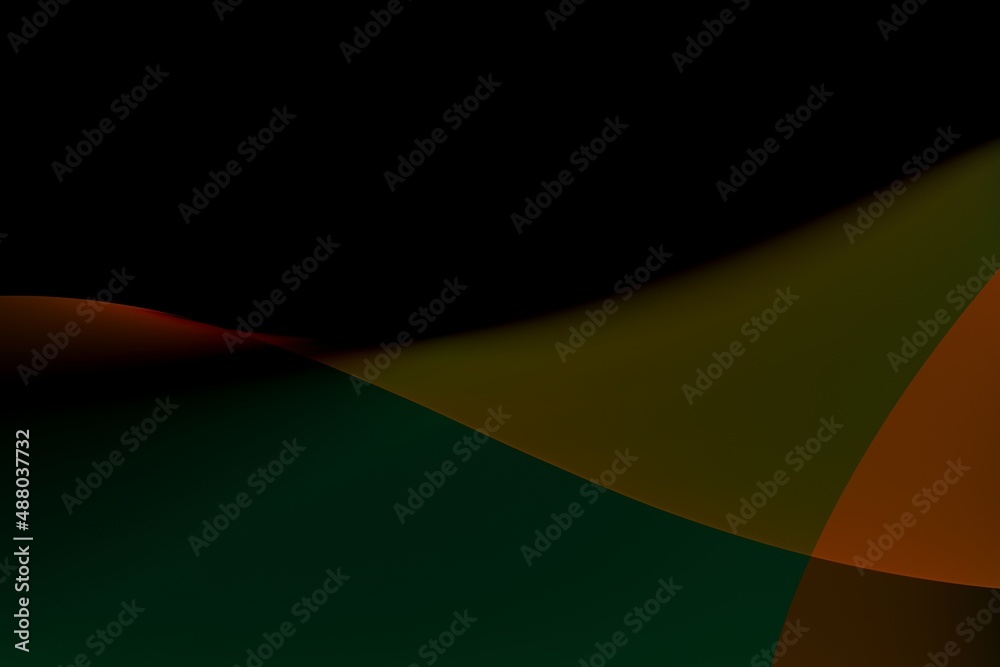 Abstract illustration of the movement of the overlap of broadband waves and its intersection producing multicolored luminous phenomena in a dark background Abstract illustration of the movement of the overlap of broadband waves and its intersection producing multicolored luminous phenomena in a dark background