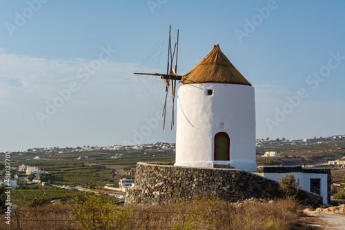 Santorini old windmill in Emporio village. Cyclades Islands  Greece