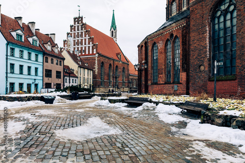 Riga Old Town. Medieval Gothic Architecture. Riga the capital of Latvia. Baltic states. Europe.