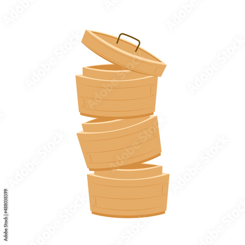 Chinese bamboo steamer basket vector isolated on white background.