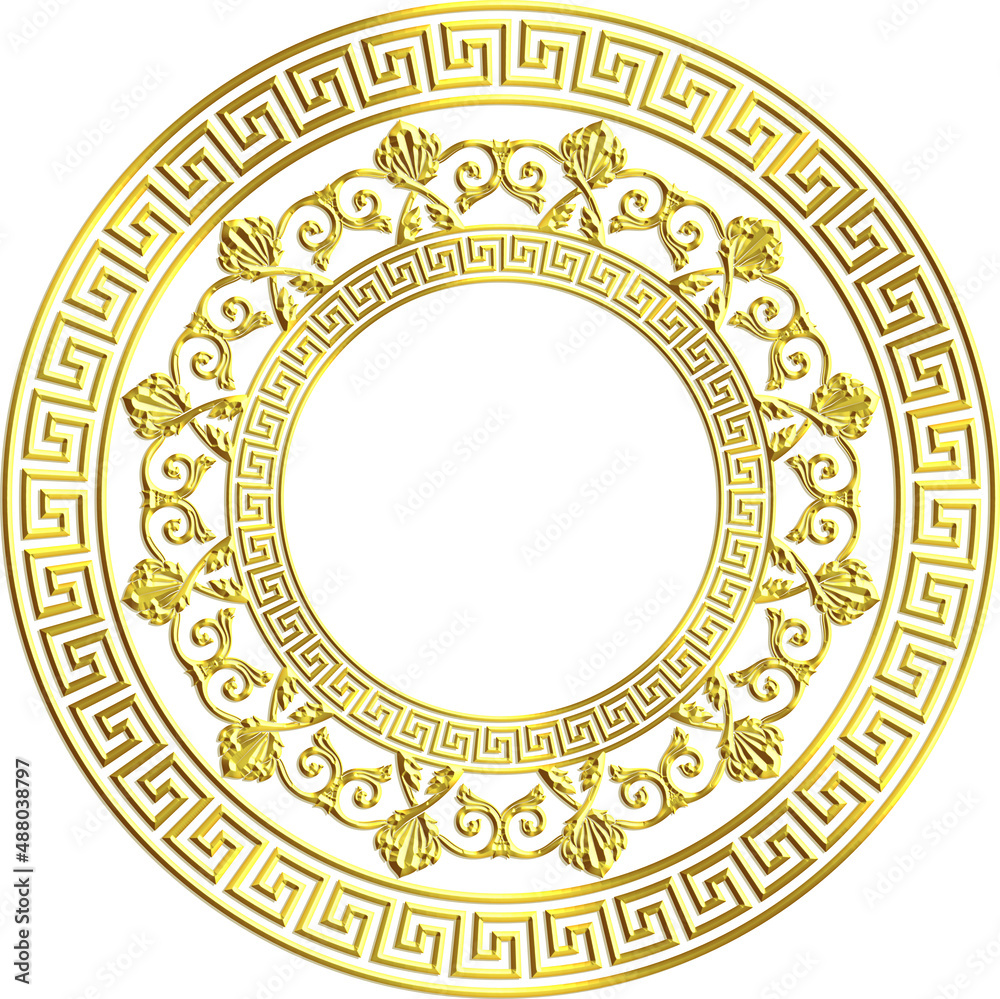 3D-image golden chrome antique greek central ornament for ceiling decoration