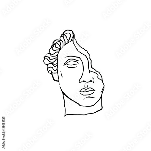 Fotografiet vector countinious line drawing of ancient greek sculpture isolated on white bac