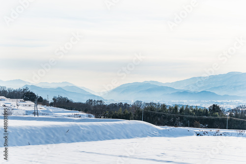北アルプスと雪景色