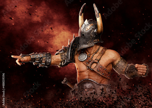 Fotografija epic warrior man is pointing the way