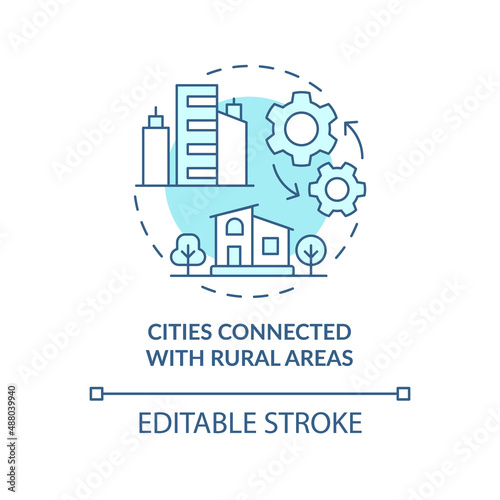 Cities connected with rural areas turquoise concept icon. Urban comfort ideas abstract idea thin line illustration. Isolated outline drawing. Editable stroke. Arial, Myriad Pro-Bold fonts used