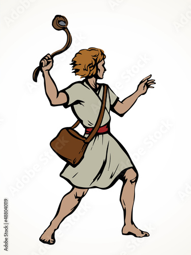 David throws a stone from the sling. Vector drawing