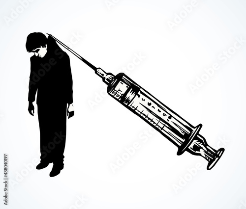 Vector poster against drug abuse: a man caught in a syringe needle
