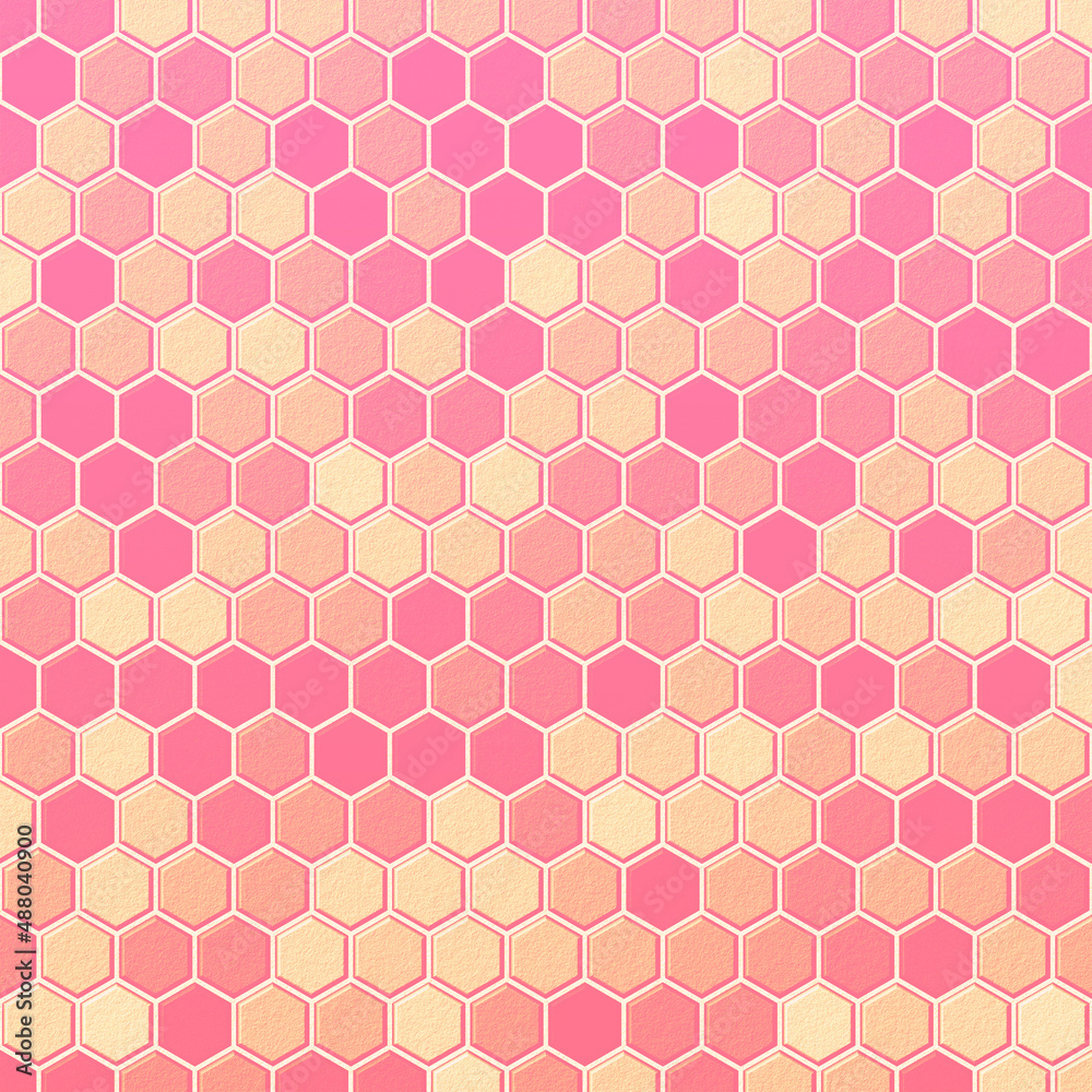Pink and cream hexagon texture background. 3d rendering. Hexagon brick wall.
