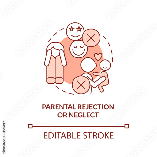 Parental rejection, neglect red concept icon. Withdrawal of love. Risk factors abstract idea thin line illustration. Isolated outline drawing. Editable stroke. Arial, Myriad Pro-Bold fonts used
