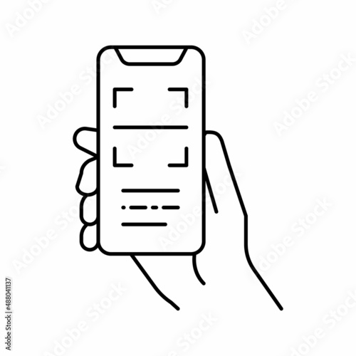 scanning qr code phone app line icon vector isolated illustration