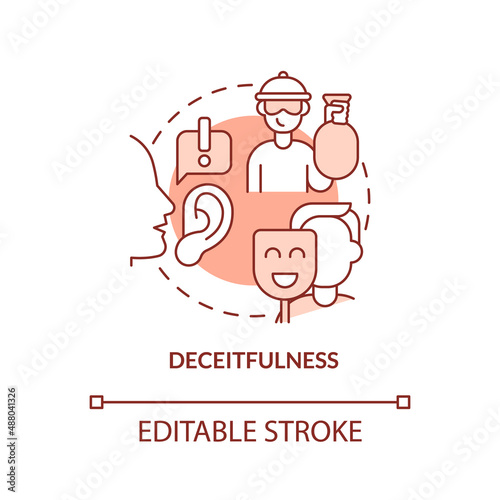 Deceitfulness red concept icon. Groups of behaviors. Conduct disorder abstract idea thin line illustration. Isolated outline drawing. Editable stroke. Arial, Myriad Pro-Bold fonts used