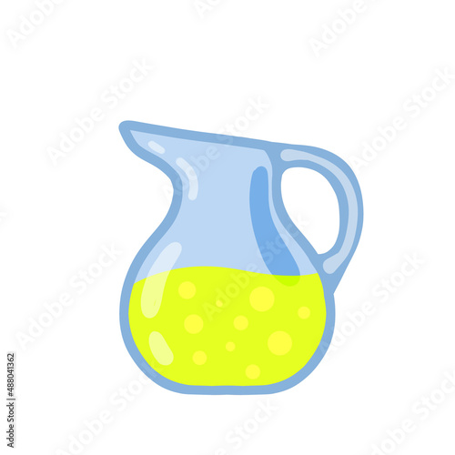 Lemonade in jug. Summer refreshing drink in glass jar. Yellow liquid. Flat cartoon illustration