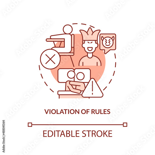 Violation of rules red concept icon. Groups of behaviors. Conduct disorder abstract idea thin line illustration. Isolated outline drawing. Editable stroke. Arial, Myriad Pro-Bold fonts used