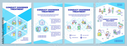 Conduct disorder treatment brochure template. Mental issue. Leaflet design with linear icons. 4 vector layouts for presentation, annual reports. Arial-Black, Myriad Pro-Regular fonts used