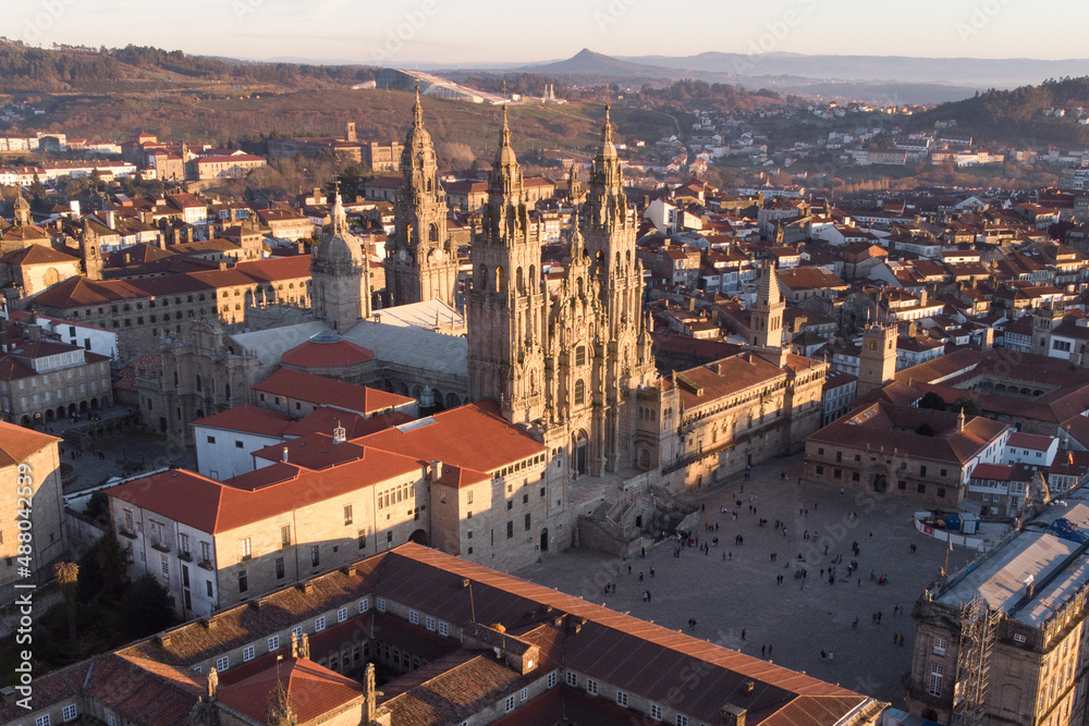 Aerial view of the cathedral of Santiago de Compostela, end of the Camino de Santiago