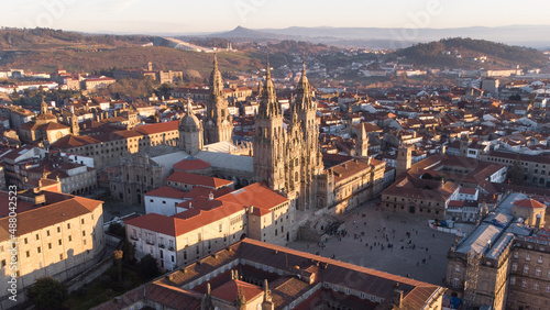 Stampa su tela Aerial view of the cathedral of Santiago de Compostela, end of the Camino de San