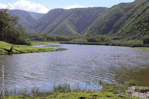 A landscape view of Pololu Valley on the Hawaiian Island of Kona, Hawaii photo