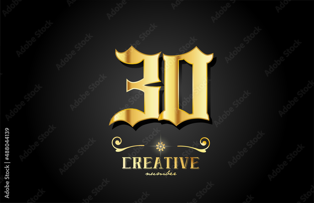 golden 30 number icon logo design. Creative template for business