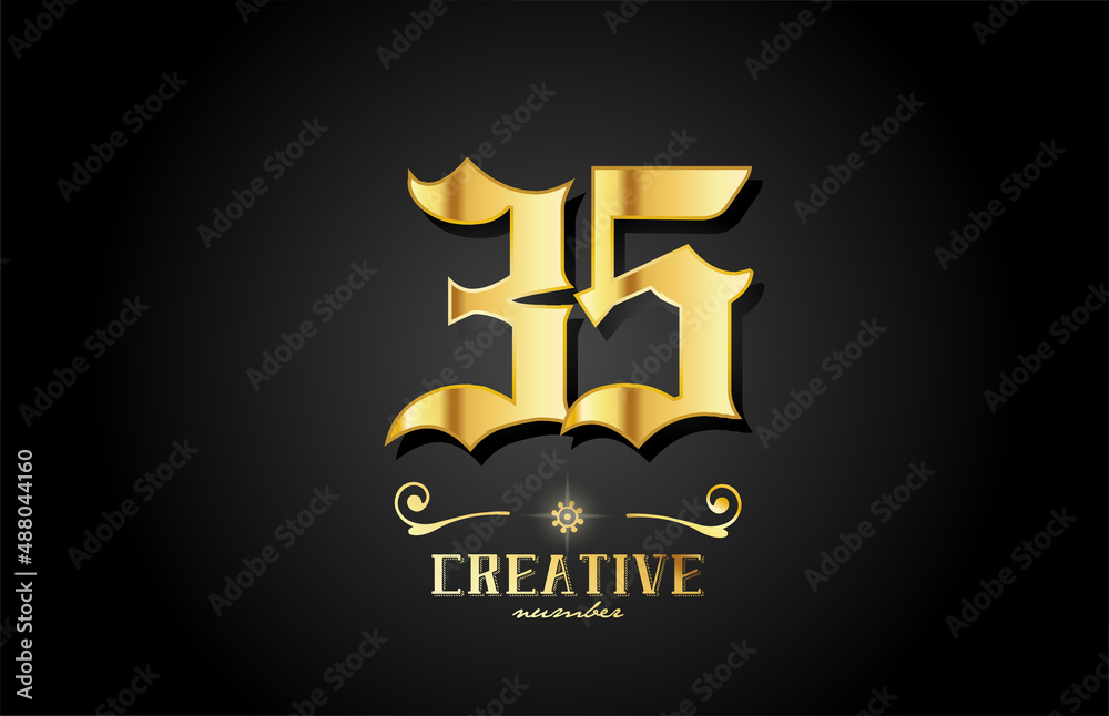 golden 35 number icon logo design. Creative template for business
