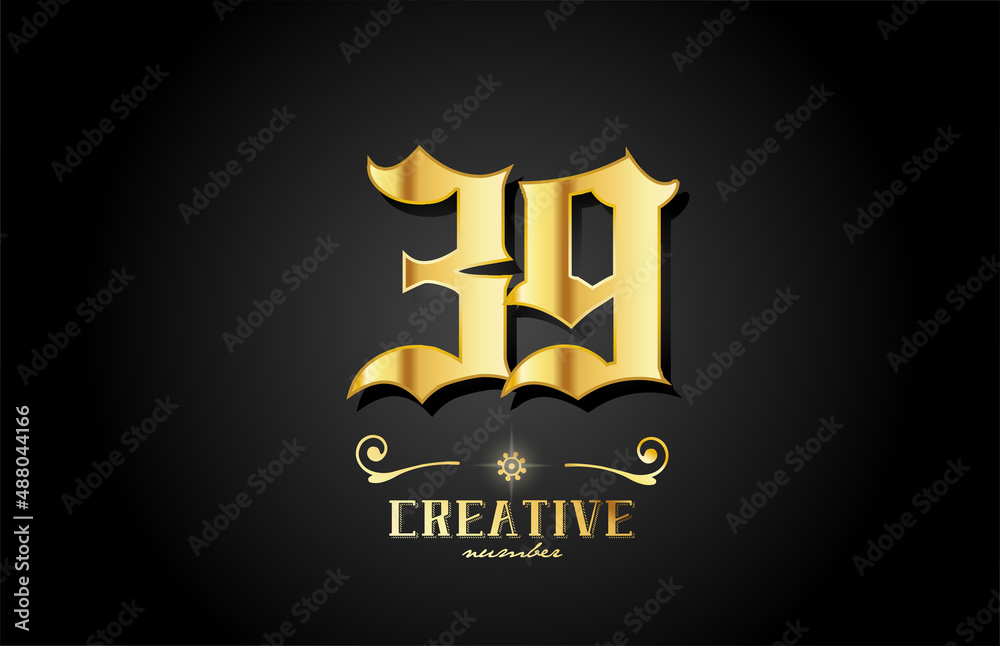 golden 39 number icon logo design. Creative template for business