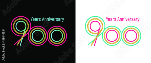 Elegant 900th anniversary logo template made of bright ribbons. Variant on dark and light backgrounds. The text in the vector file is easy to edit photo