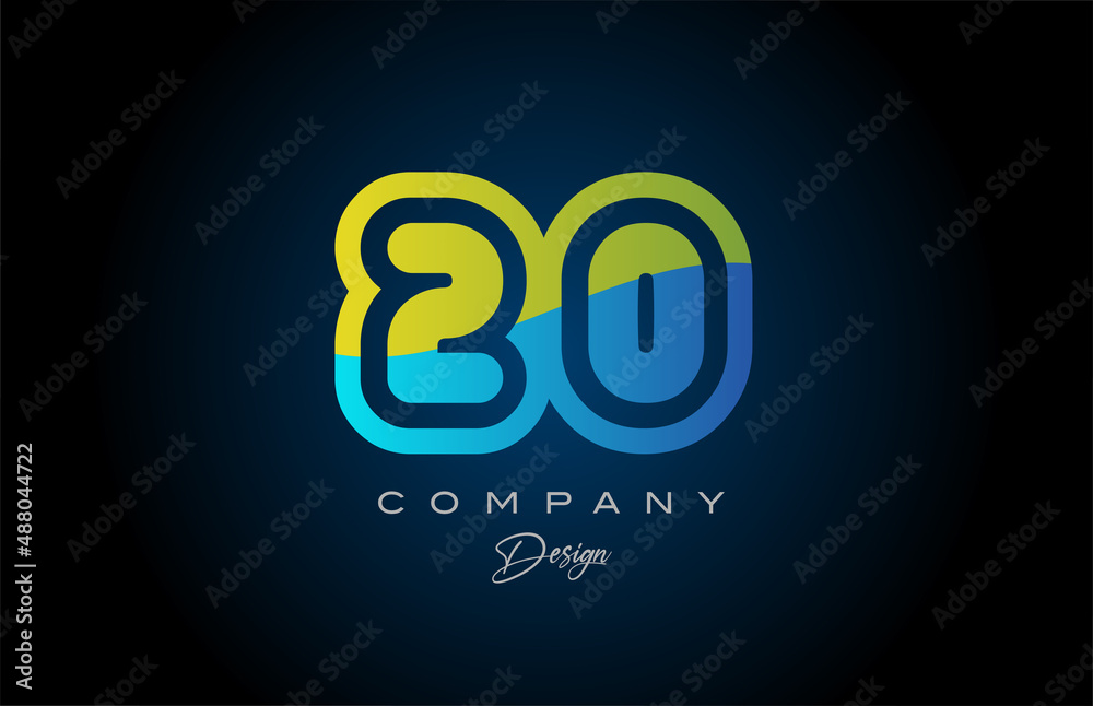 20 green blue number logo icon design. Creative template for company and business