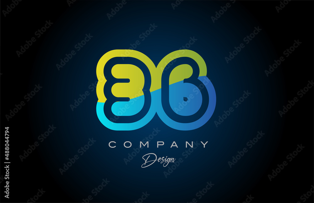 36 green blue number logo icon design. Creative template for company and business