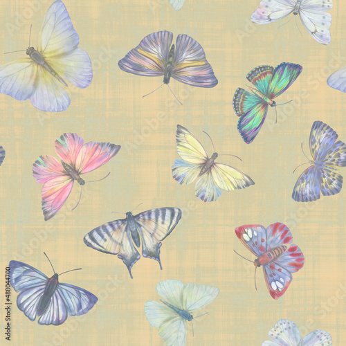 Seamless pattern with butterflies  watercolor illustration. seamless botanical pattern. Template design for  textile  interior  clothing  wallpaper  wrapping paper  packaging  print.