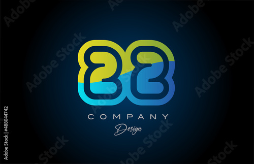 22 green blue number logo icon design. Creative template for company and business