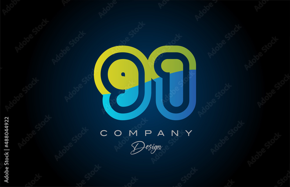 91 green blue number logo icon design. Creative template for company and business