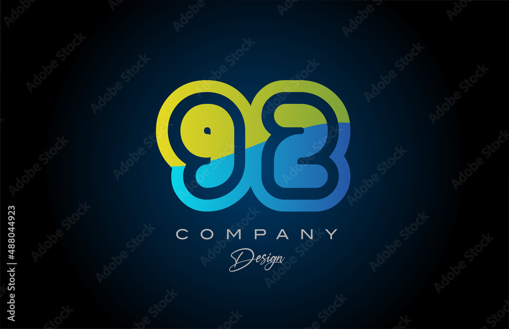92 green blue number logo icon design. Creative template for company and business