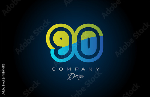 90 green blue number logo icon design. Creative template for company and business