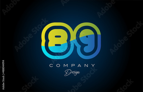 89 green blue number logo icon design. Creative template for company and business