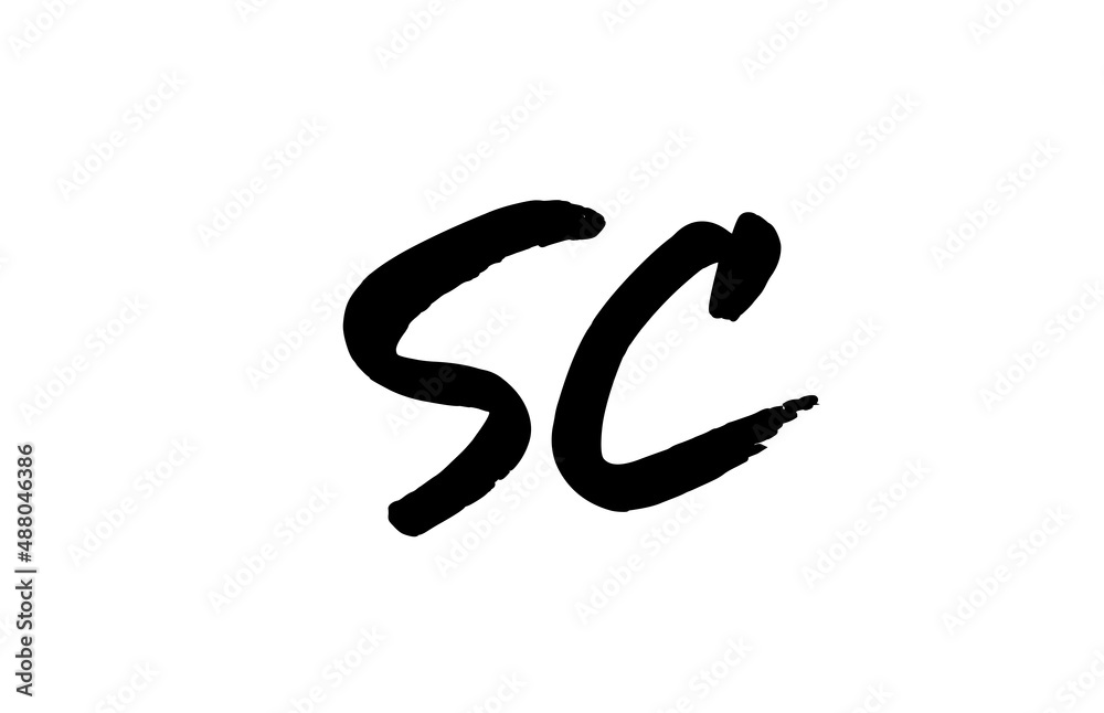 SC alphabet letter logo icon design in black and white. Grunge handwritten letter combination for company or business SC alphabet letter logo icon design in black and white. Grunge handwritten letter combination for company or business